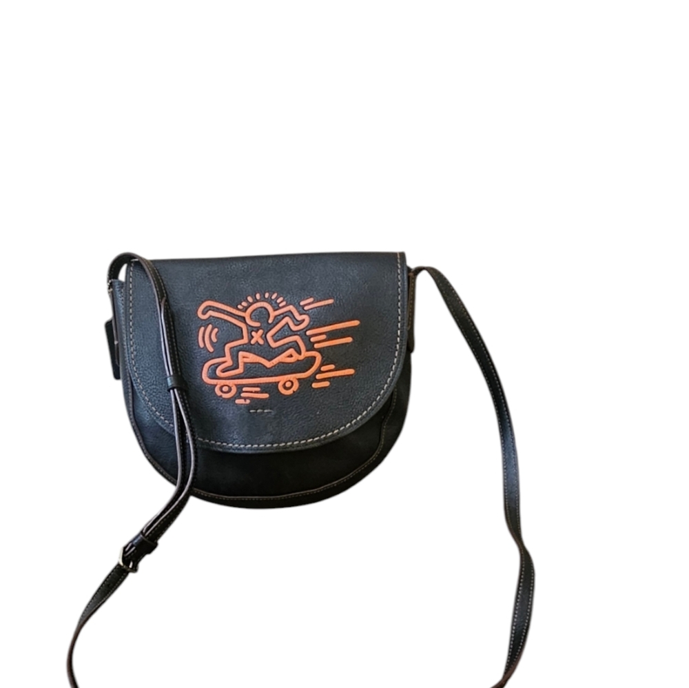 Coach Black Leather Crossbody with Orange Skateboard Graphic - Picture 10 of 13